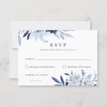 Modern Navy Blue Waterverf Floral RSVP Reactie