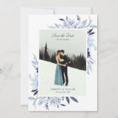 Modern Navy Blue Waterverf Floral Save the Date Kaart (Voorkant)