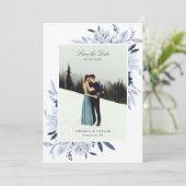 Modern Navy Blue Waterverf Floral Save the Date Kaart