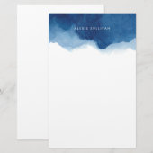 Modern Navy Blue Waterverf Splash Personalized Briefpapier (Voorkant / Achterkant)