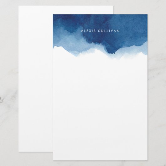 Modern Navy Blue Waterverf Splash Personalized Briefpapier (Voorkant / Achterkant)