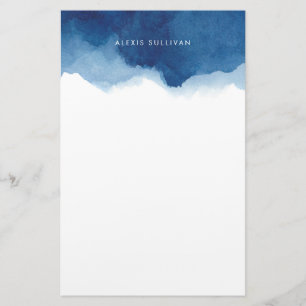 Modern Navy Blue Waterverf Splash Personalized Briefpapier