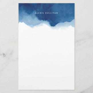 Modern Navy Blue Waterverf Splash Personalized Briefpapier