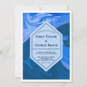 Modern Navy Blue Waves Abstract Artistic Wedding Kaart (Voorkant)