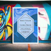 Modern Navy Blue Waves Abstract Artistic Wedding Kaart