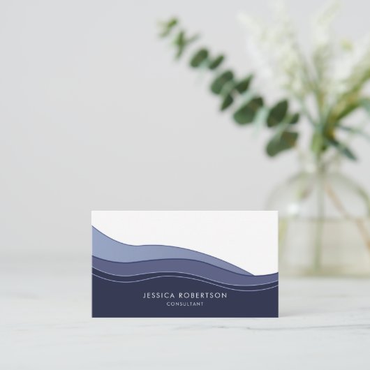 Modern Navy Blue Waves Visitekaartje (Staand voorkant)