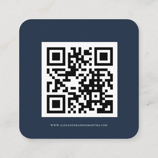 Modern Navy Blue Wedding Details Kaart met QR-code (Achterkant)