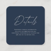 Modern Navy Blue Wedding Details Kaart met QR-code (Voorkant)