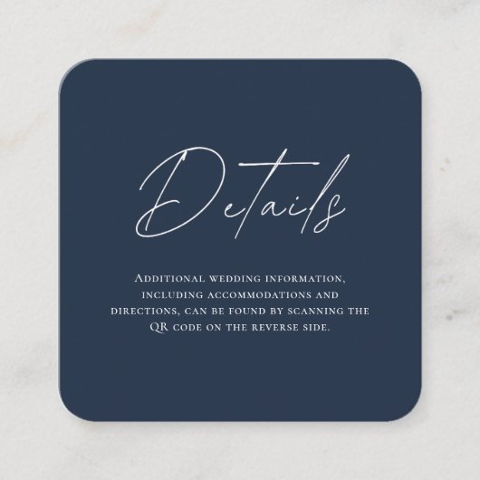 Modern Navy Blue Wedding Details Kaart met QR-code (Voorkant)