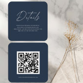 Modern Navy Blue Wedding Details Kaart met QR-code
