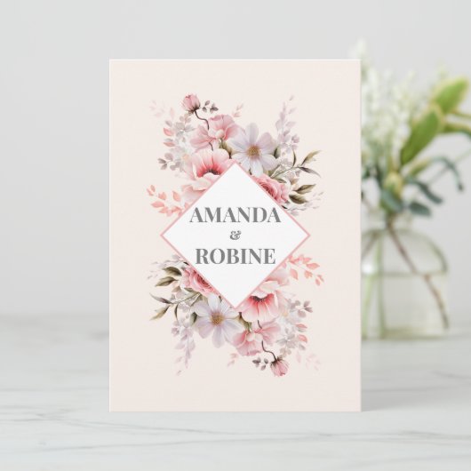 Modern Navy Blue Wedding Invitation Kaart (Staand voorkant)