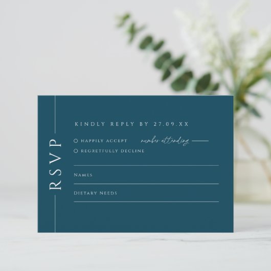 Modern Navy Blue Wedding Invite RSVP Reply Kaart (Staand voorkant)