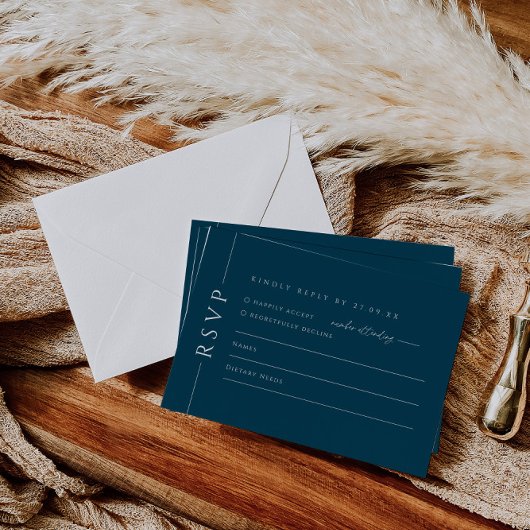Modern Navy Blue Wedding Invite RSVP Reply Kaart