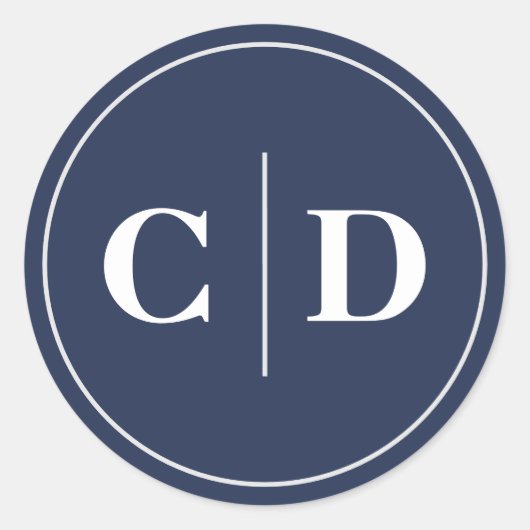 Modern Navy Blue Wedding Monogram Ronde Sticker (Voorkant)