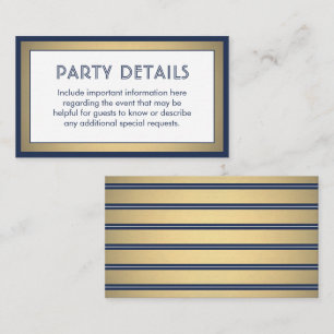 Modern Navy Blue, White & Gold Faux Folie Details Informatiekaartje