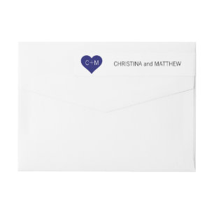 Modern Navy Blue White Heart Initialen Wedding