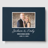 Modern Navy Blue White Photo Front Weddenschap Gastenboek (Voorkant)