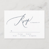 Modern Navy Blue White Simple Wedding RSVP Kaartje (Voorkant)