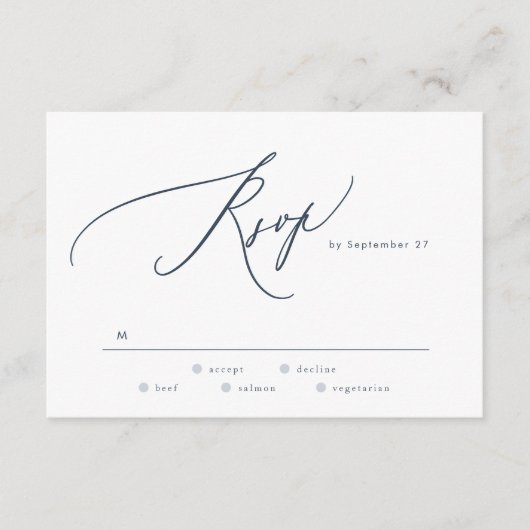 Modern Navy Blue White Simple Wedding RSVP Kaartje (Voorkant)