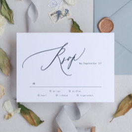 Modern Navy Blue White Simple Wedding RSVP Kaartje