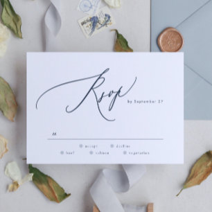 Modern Navy Blue White Simple Wedding RSVP Kaartje