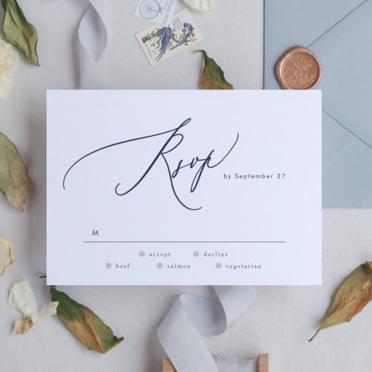 Modern Navy Blue White Simple Wedding RSVP Kaartje