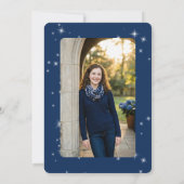 Modern Navy Blue & White Sparkle Graduation Aankondiging (Achterkant)