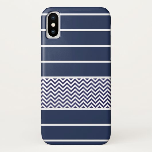 Modern Navy Blue White Stripes Chevron Pattern Case-Mate iPhone Case (Achterkant)