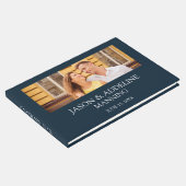Modern Navy Blue White Two Photo Wedding Gastenboek (Hoek)
