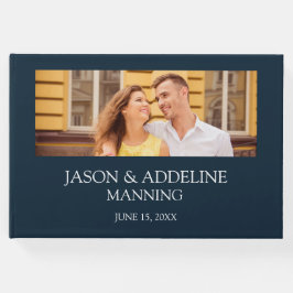 Modern Navy Blue White Two Photo Wedding Gastenboek
