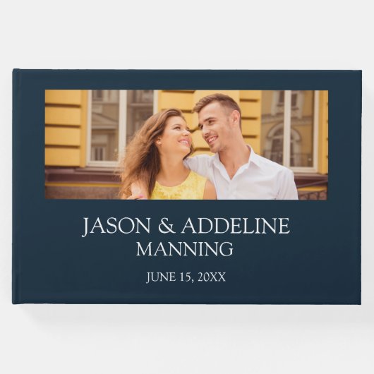 Modern Navy Blue White Two Photo Wedding Gastenboek (Voorkant)