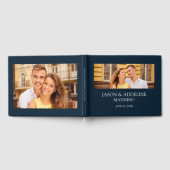 Modern Navy Blue White Two Photo Wedding Gastenboek (Volledig)