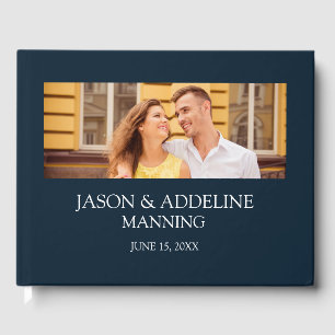 Modern Navy Blue White Two Photo Wedding Gastenboek