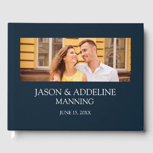 Modern Navy Blue White Two Photo Wedding Gastenboek (Voorkant)