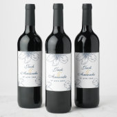 Modern Navy Blue Wine Bottle Sticker & Label (Flessen)