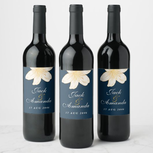 Modern Navy Blue Wine Bottle Sticker & Label (Flessen)