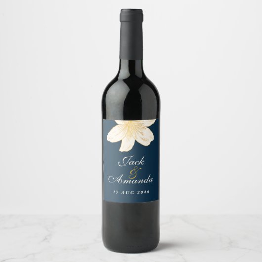 Modern Navy Blue Wine Bottle Sticker & Label (Voorkant)