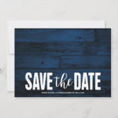 Modern Navy Blue Wood 2 Foto slaat de datum op Save The Date (Achterkant)