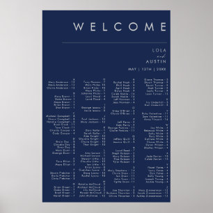 Modern Navy Blue Zilveralfabetische zitplaatsen Poster