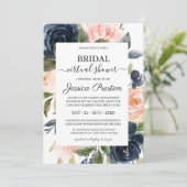 Modern Navy Blush Floral Virtual Vrijgezellenfeest Kaart (Staand voorkant)