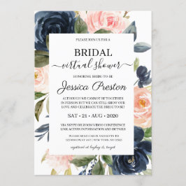 Modern Navy Blush Floral Virtual Vrijgezellenfeest Kaart