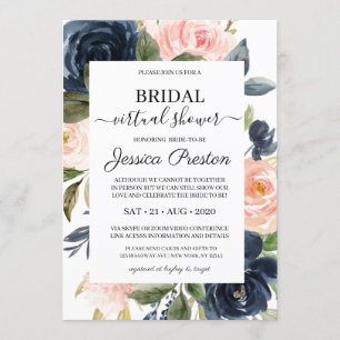 Modern Navy Blush Floral Virtual Vrijgezellenfeest Kaart