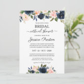 Modern Navy Blush Floral Virtual Vrijgezellenfeest Kaart (Staand voorkant)