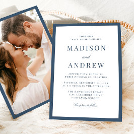 Modern Navy Border Photo Wedding Kaart