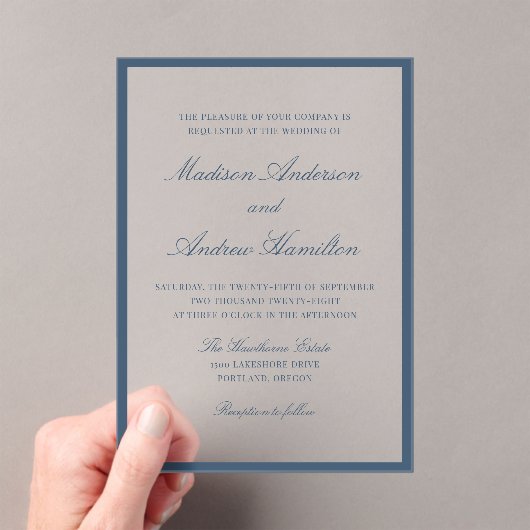 Modern Navy Border Wedding Acryl Uitnodigingen (Insitu (Draagbaar))