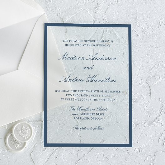 Modern Navy Border Wedding Acryl Uitnodigingen