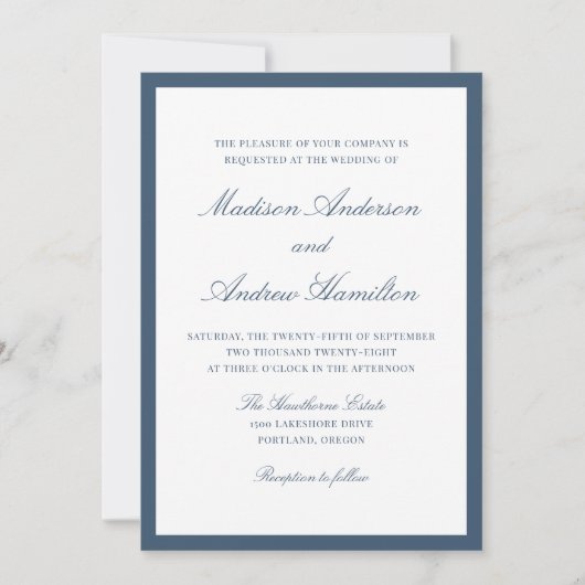 Modern Navy Border Wedding Kaart (Voorkant)