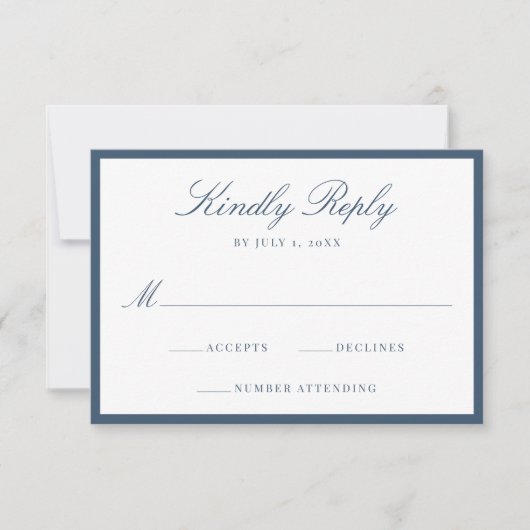 Modern Navy Border Wedding RSVP Kaartje (Voorkant)