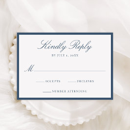Modern Navy Border Wedding RSVP Kaartje