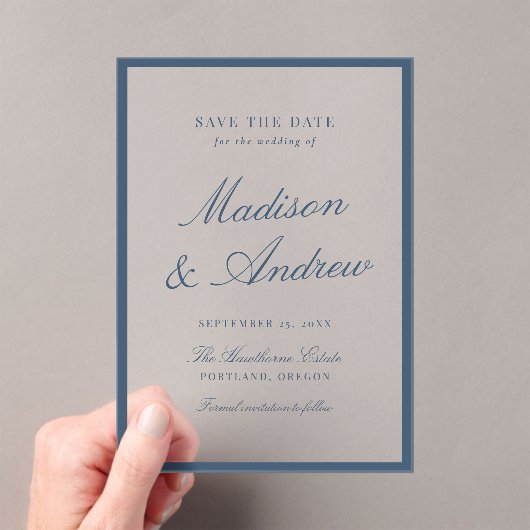 Modern Navy Border Wedding Save the Date Acryl Uitnodigingen (Insitu (Draagbaar))